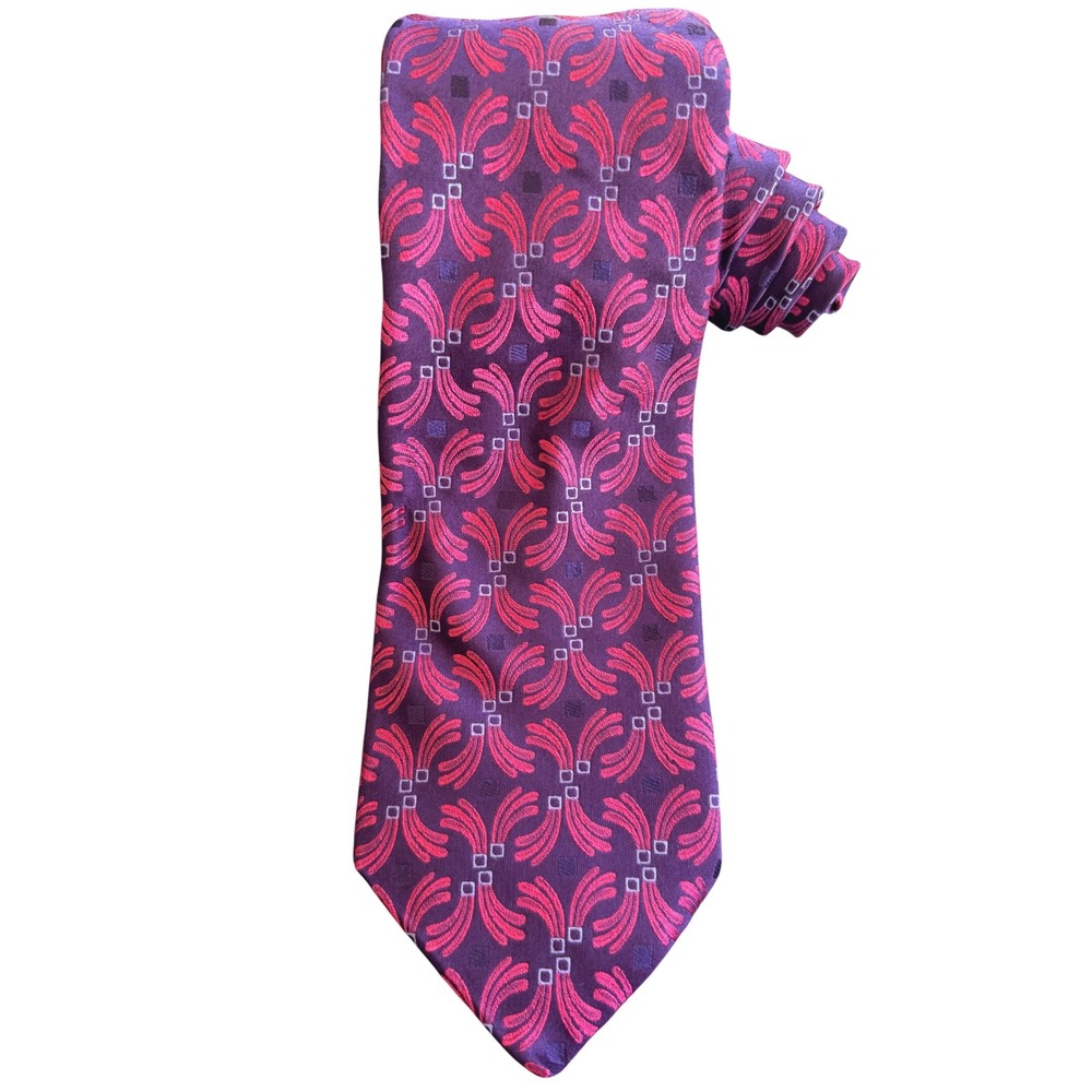 Ted Baker London Silk Tie Purple Red Geometric Pattern Tailored USA